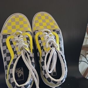 Vans Yellow and Black Athletic Shoes Checkerboard Design